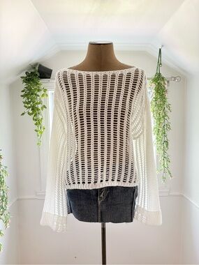 Lightweight White Open-Knit Women's Sweater